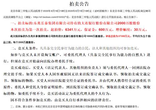 大股東深陷法律糾紛 大連銀行1億股“85折”甩賣(mài)